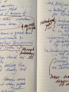 Markup in Field Notes Arts Edition; Lamy Blue ink (Lamy Safari M Fountain Pen); Montblanc Burgundy Red (Montblanc Meisterstuck Classique M Fountain Pen)